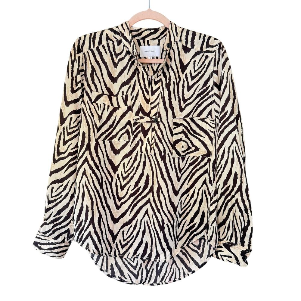 CURRENT/ELLIOTT The B50 Top in Natural Zebra Print Size 1 S/M Tan Brown Blouse - Picture 2 of 11